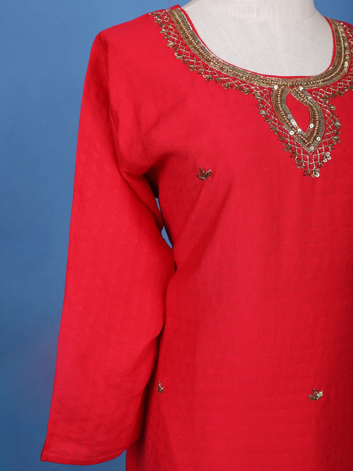 Red Sequins Designed Georgette Salwar Suit - Diadem