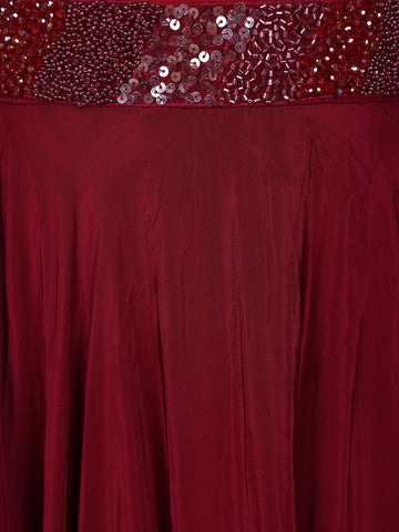 Red Sequins Embroidered Satin Lehenga - Diadem