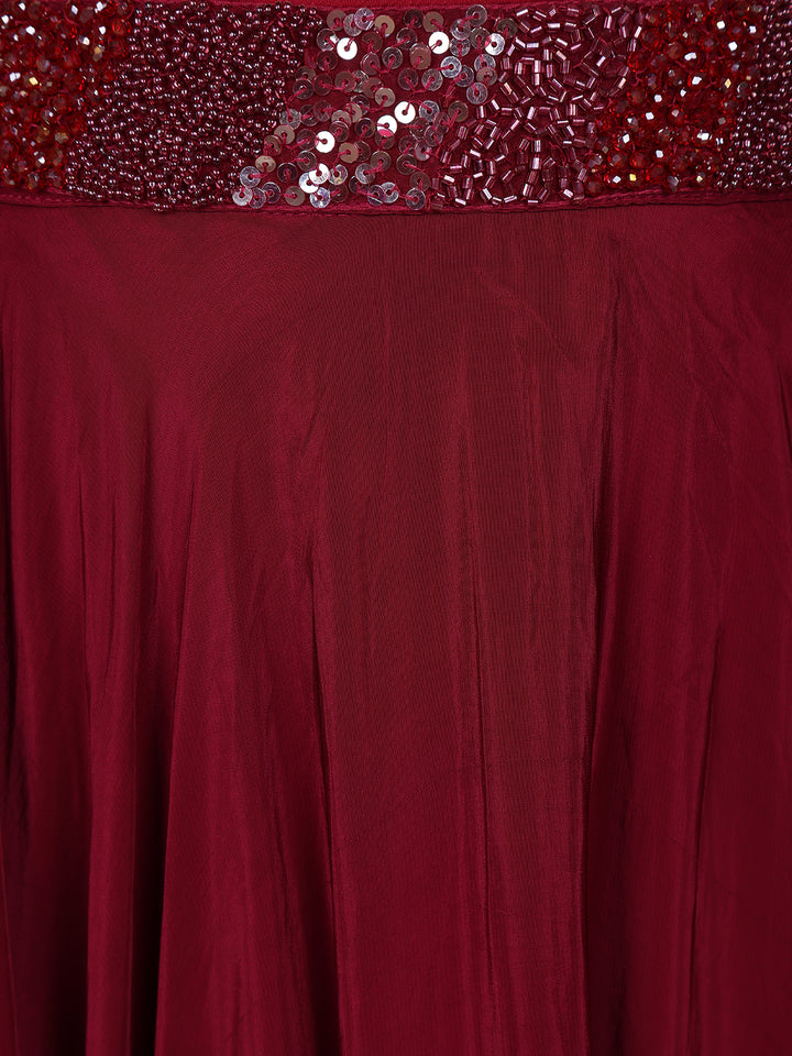 Red Sequins Embroidered Satin Lehenga - Diadem
