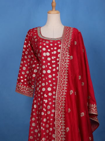Red Sequins Embroidery Printed Georgette Salwar Suit - Diadem