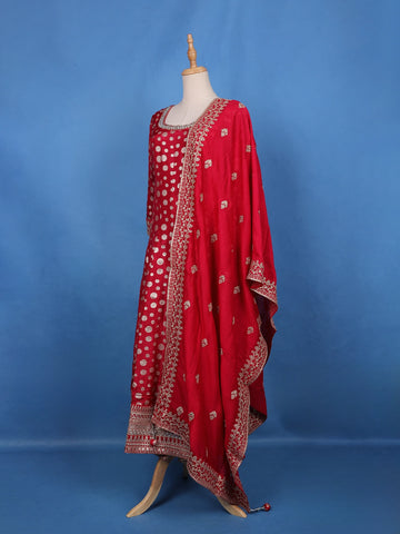 Red Sequins Embroidery Printed Georgette Salwar Suit - Diadem
