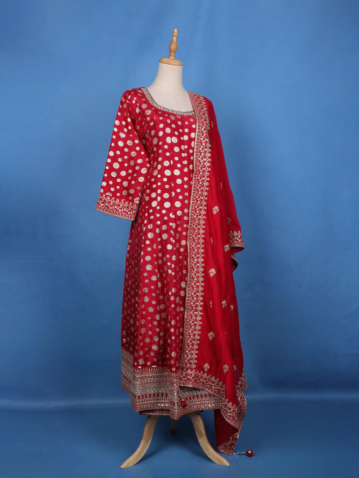 Red Sequins Embroidery Printed Georgette Salwar Suit - Diadem