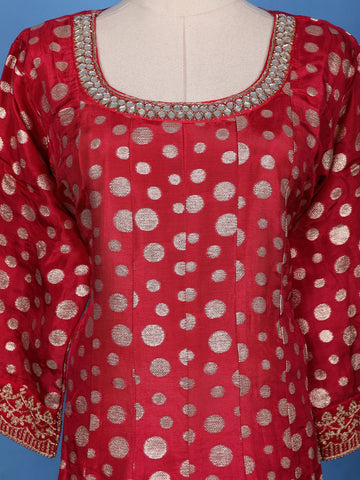 Red Sequins Embroidery Printed Georgette Salwar Suit - Diadem