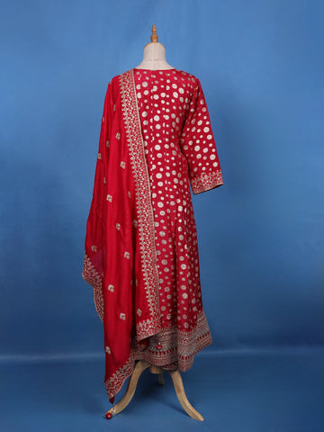 Red Sequins Embroidery Printed Georgette Salwar Suit - Diadem