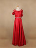 Bright Red Solid Design Organza Party Wear Gowns for Mother and Daughter