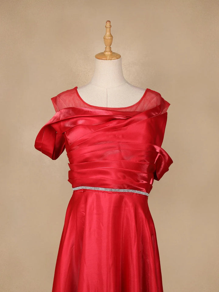 Red Solid Design Organza Party Wear Gown - Diadem