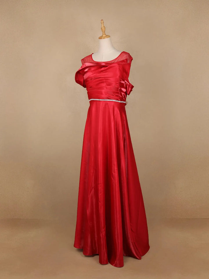 Red Solid Design Organza Party Wear Gown - Diadem