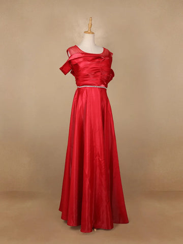 Red Solid Design Organza Party Wear Gown - Diadem