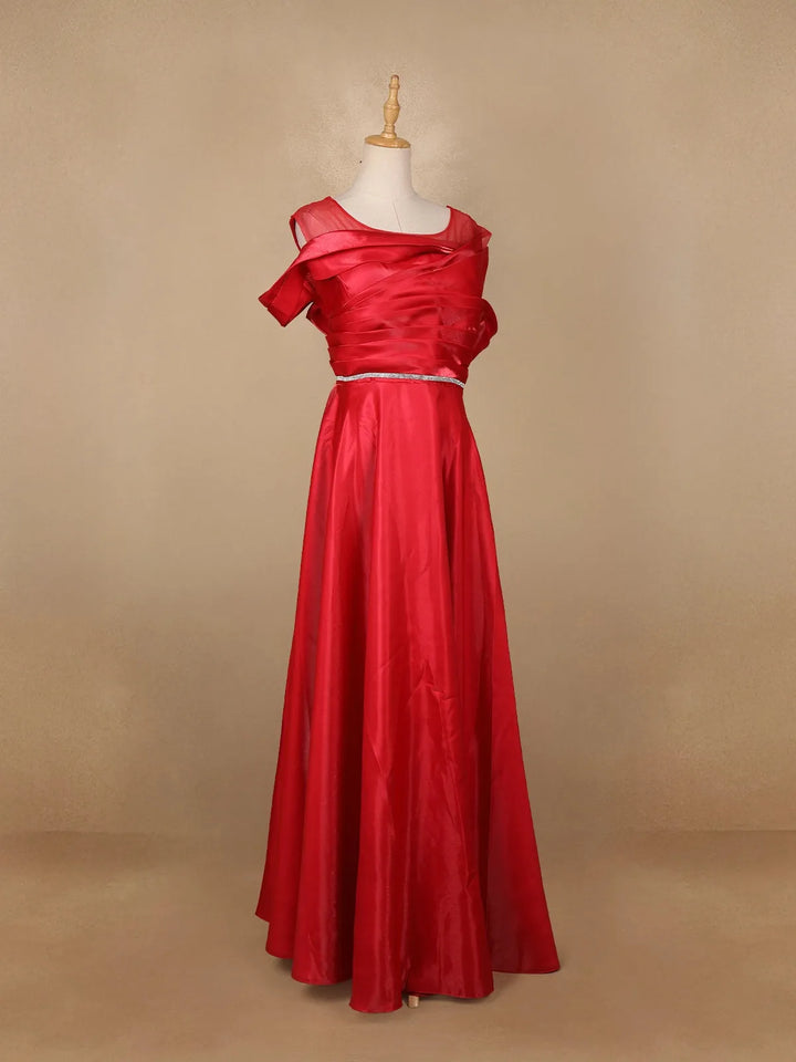 Red Solid Design Organza Party Wear Gown - Diadem