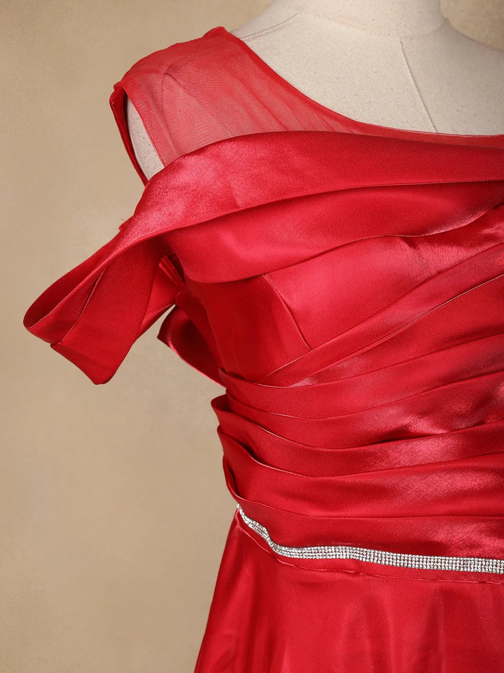 Red Solid Design Organza Party Wear Gown - Diadem