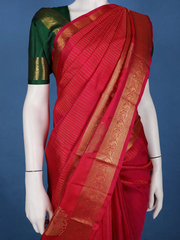 Red Striped Design Zari Border Silk Saree - Diadem