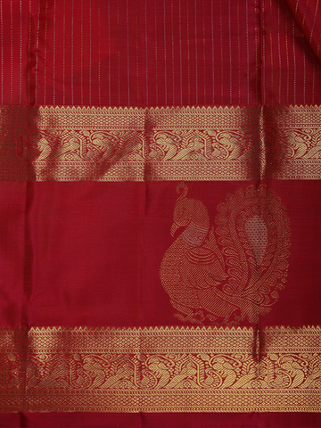 Red Striped Design Zari Border Silk Saree - Diadem