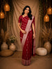 Red Stripes And Floral Woven Banarasi Silk Saree With Zari Border