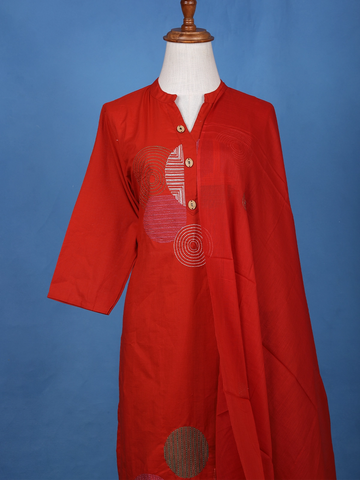 Red Thread Worked Cotton Salwar Suit - Diadem
