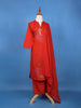 Red Thread Worked Cotton Salwar Suit - Diadem