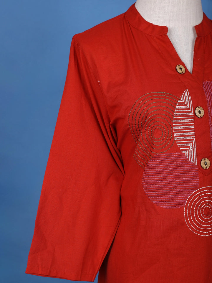 Red Thread Worked Cotton Salwar Suit - Diadem