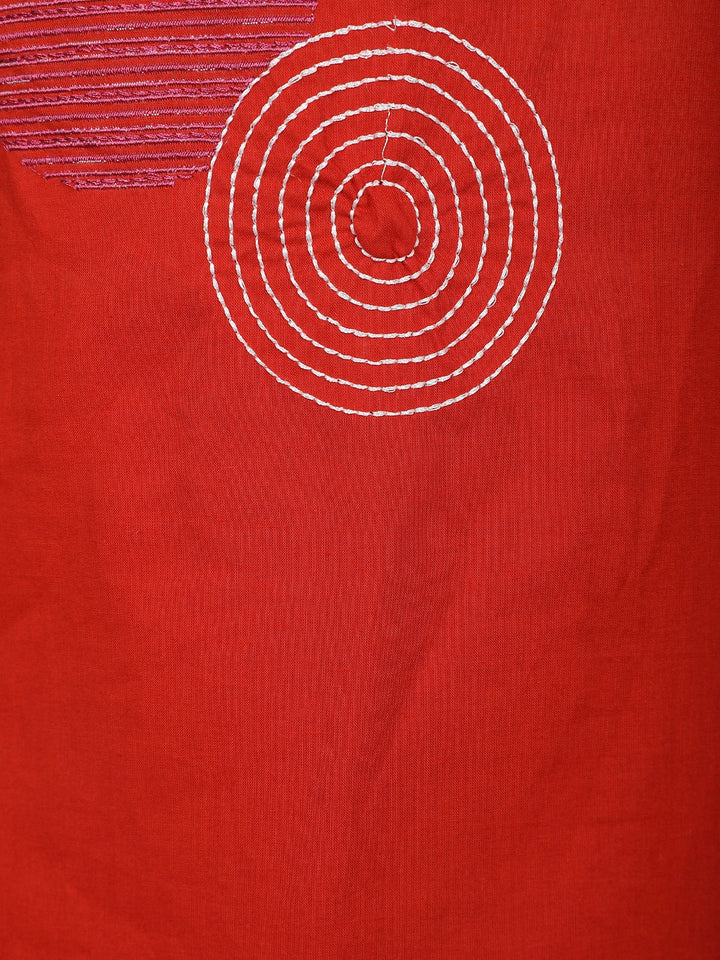 Red Thread Worked Cotton Salwar Suit - Diadem