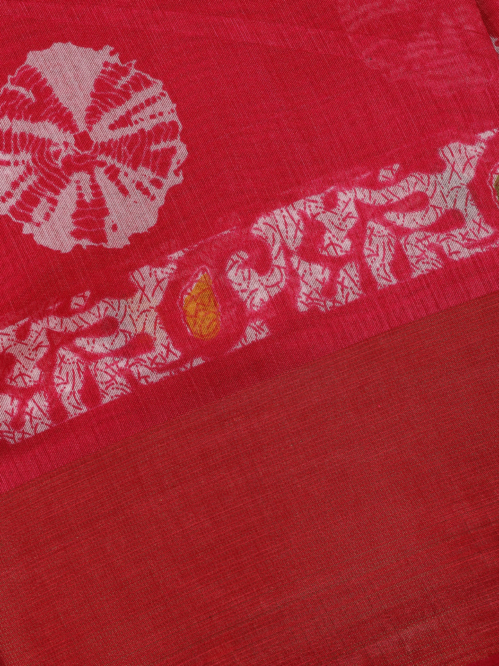 Red Tie-Dye Printed Fancy Cotton Saree - Diadem