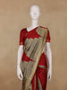 Red and Golden Beige Geometric Pattern Woven Tussar Silk Saree - Diadem