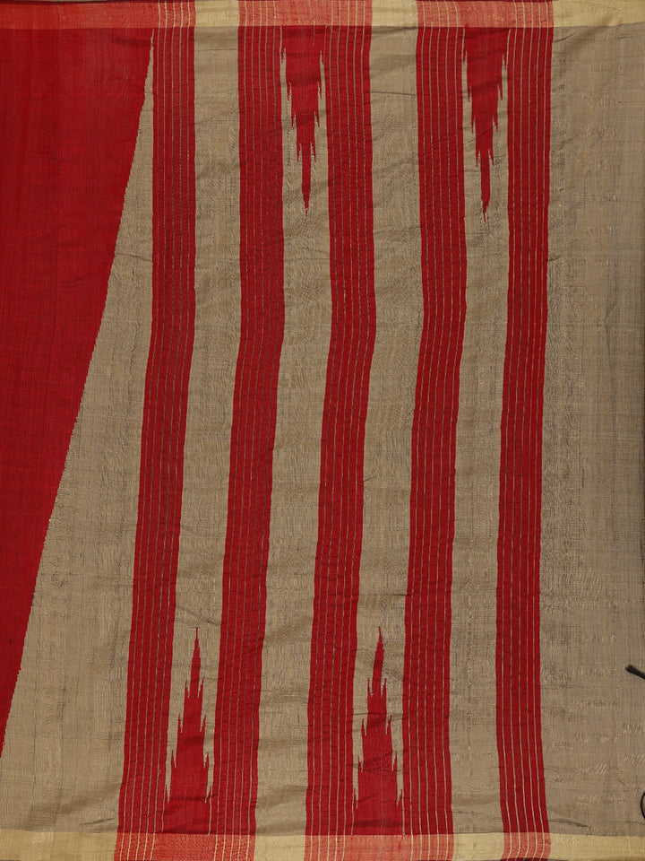 Red and Golden Beige Geometric Pattern Woven Tussar Silk Saree - Diadem