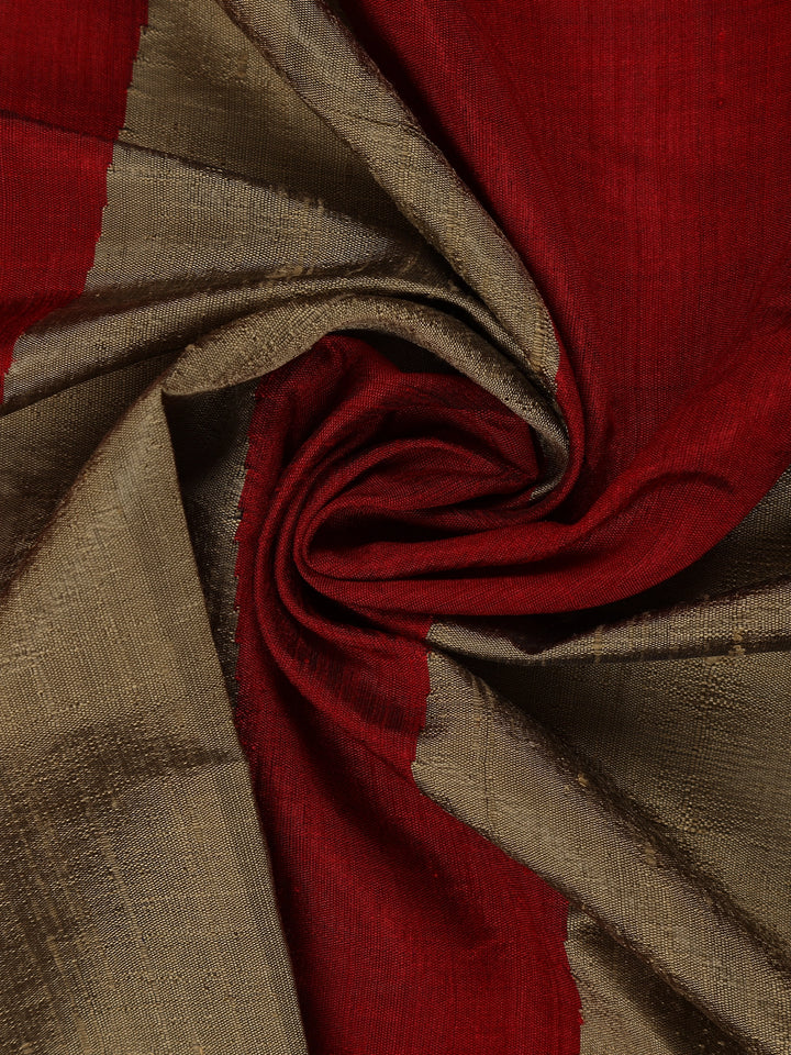 Red and Golden Beige Geometric Pattern Woven Tussar Silk Saree - Diadem