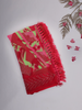 Red and Green Abstract Printed Design Chiffon Saree with Stone Embellished Border
