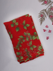 Red and Green Leaf Printed Design Chiffon Saree with Stone Embellished Border
