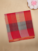Red and Grey Checked Design Cotton Saree with Contrast Border
