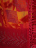 Red and Yellow Abstract Patch Printed Chiffon Saree with Stone Embellished Border