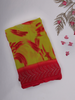 Red and Yellow Abstract Printed Design Chiffon Saree with Stone Embellished Border