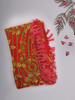Red and Yellow Leaf Printed Design Chiffon Saree with Stone Embellished Border