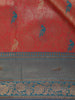 Reddish Orange Peacock Motif Design Semi Banarasi Silk Saree