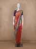 Reddish Orange Peacock Motif Design Semi Banarasi Silk Saree