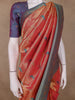 Reddish Orange Peacock Motif Design Semi Banarasi Silk Saree