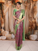 Regal Magenta Paisley and Floral Zari Woven Design Pure Kanchipuram Silk Bridal Saree with Contrast Mint Green Zari Border