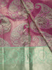 Regal Magenta Paisley and Floral Zari Woven Design Pure Kanchipuram Silk Bridal Saree with Contrast Mint Green Zari Border