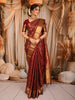 Regal Maroon Floral Zari Woven Design Pure Kanchipuram Silk Bridal Wear Saree with Matching Grand Gold Zari Border