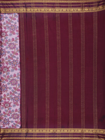 Regal Pink Floral Printed Semi Tussar Silk Saree - Diadem