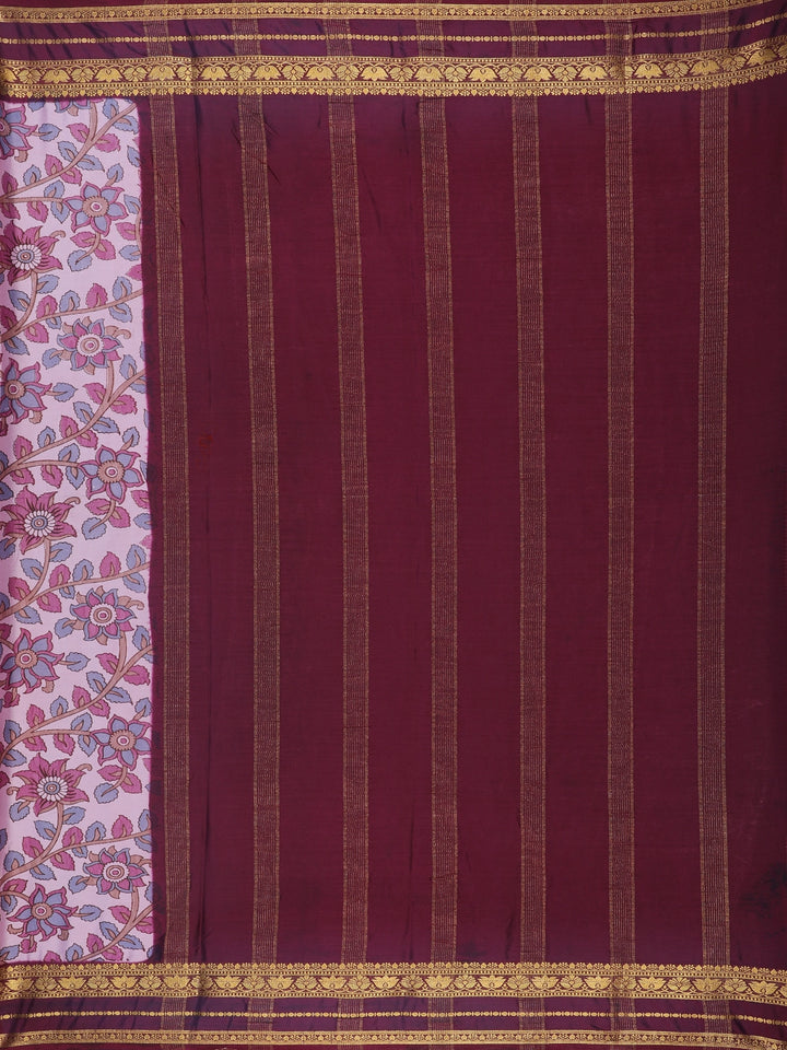 Regal Pink Floral Printed Semi Tussar Silk Saree - Diadem