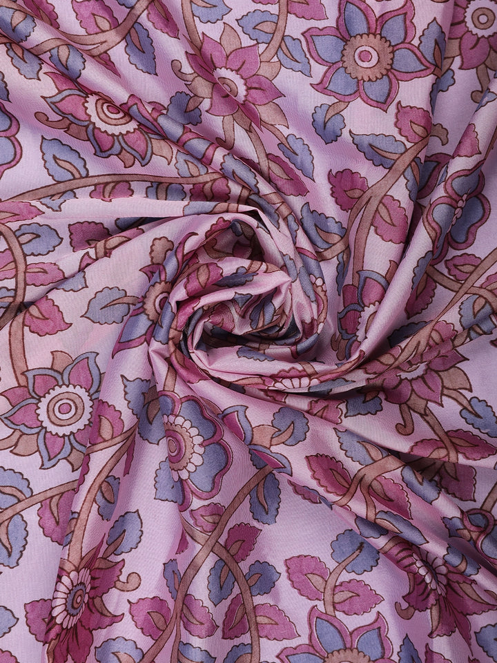 Regal Pink Floral Printed Semi Tussar Silk Saree - Diadem