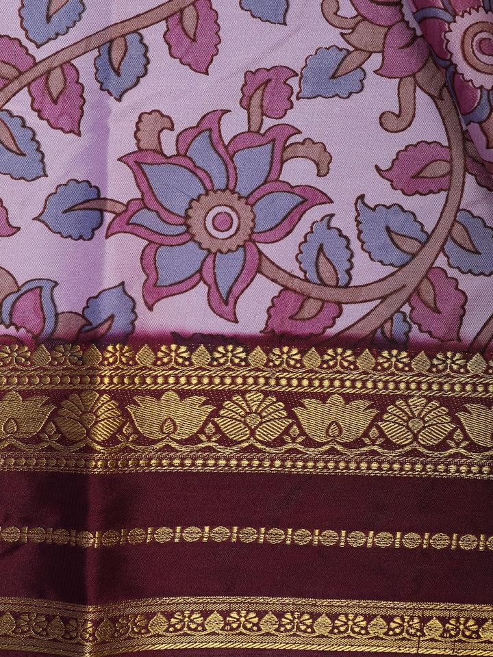 Regal Pink Floral Printed Semi Tussar Silk Saree - Diadem