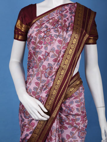 Regal Pink Floral Printed Semi Tussar Silk Saree - Diadem