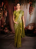 Rich Antique Olive Green  Floral Butta Zari Woven Design Tissue Organza Fancy Saree with Stone Work Border