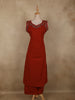 Rich Brick Red Floral and Birds Embroidered Design Cotton Palazzo Suit