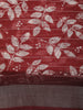 Rich Brick Red Leaf Printed Design Linen Cotton Saree with Contrast Border