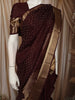 Rich Burgundy Butta Zari Woven Design Pure Kanchipuram Silk Saree with Peacock Zari Border