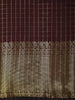 Rich Burgundy Checked Zari Woven Design Soft Silk Fancy Saree with Zari Border