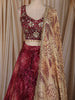Rich Burgundy Floral Sequins Embroidered Design Crepe Lehenga with Contrast Dupatta