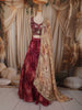 Rich Burgundy Floral Sequins Embroidered Design Crepe Lehenga with Contrast Dupatta