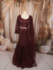 Rich Burgundy Floral Sequins and Beads Embroidered Design Net Mermaid Bridal Lehenga with Matching Dupatta